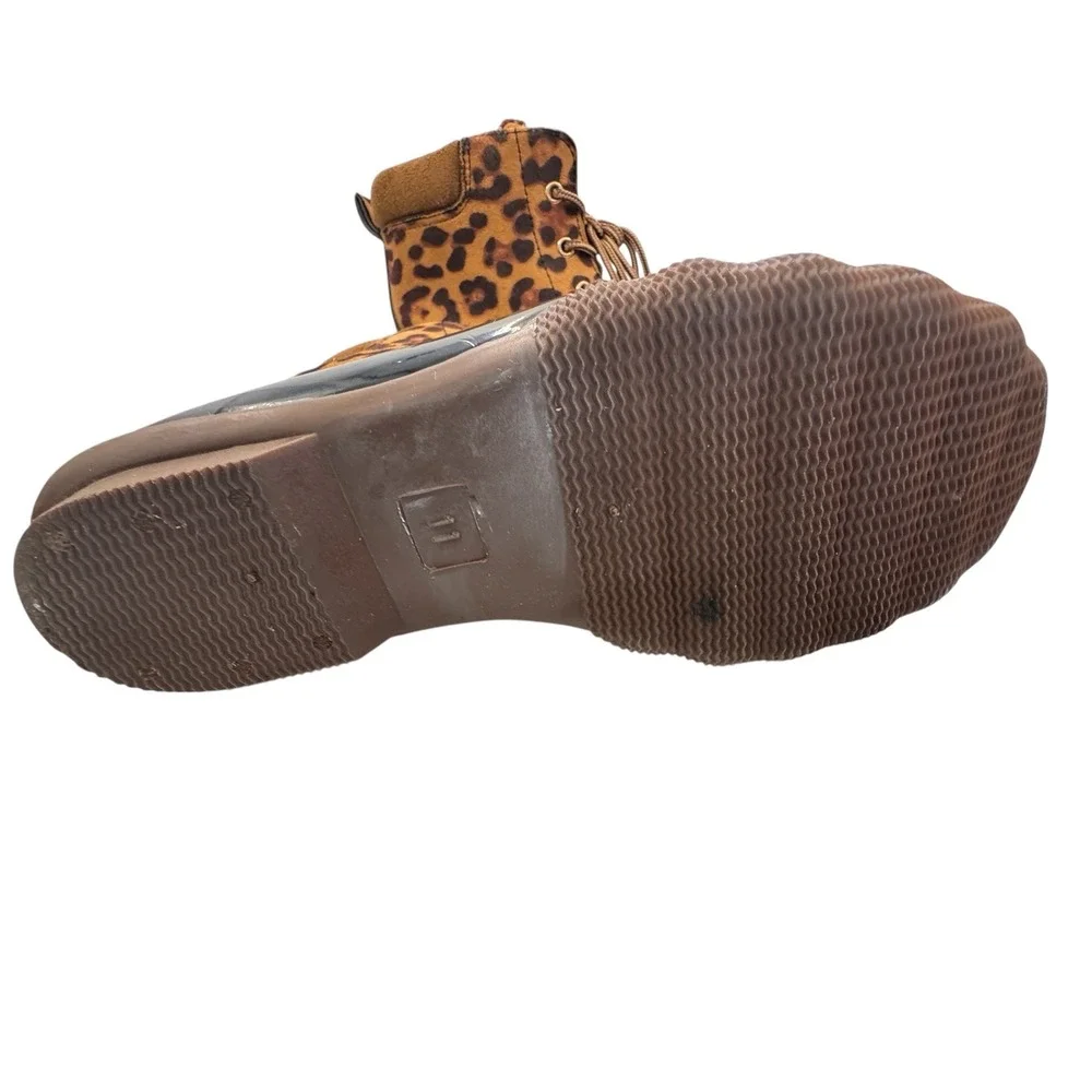 Jessica Carlyle Gavin-17L Leopard Print‎ Duck Boots Black Brown 11 women